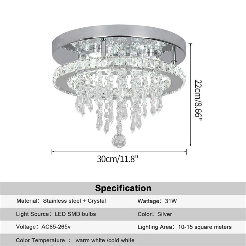 GreeLustr Dimmable Crystal LED Ceiling Pendant Light With Remote