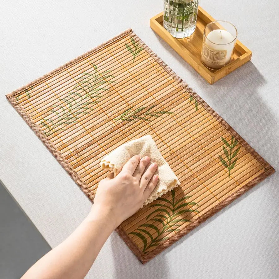 Bamboo Placemats Set of 6 With Leaf Pattern Heat Resistant