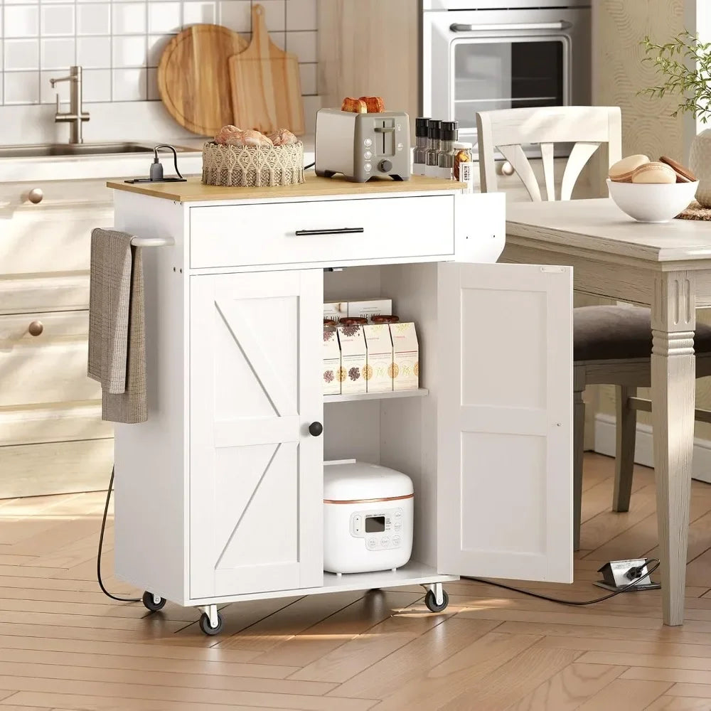 XMSJ Kitchen Island With Power Outlet Spice Rack And Drawer