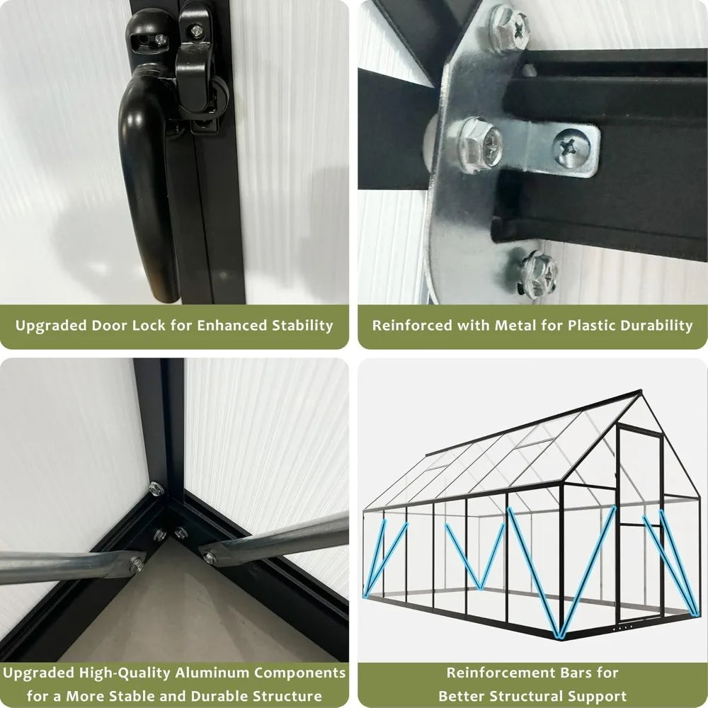 XMSJ Polycarbonate Greenhouse Outdoor Walk In With Roof Vent