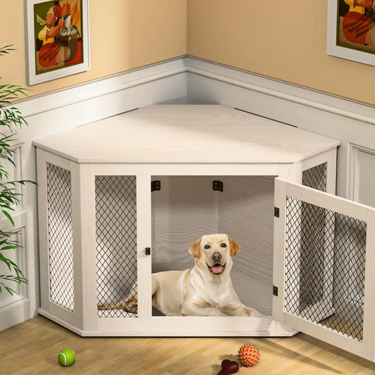 XUYUAN Corner Dog Crate Furniture End Table With Mesh