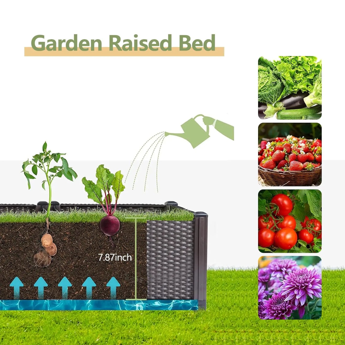 HiMISS Self Watering Raised Garden Bed with Drainage Plug
