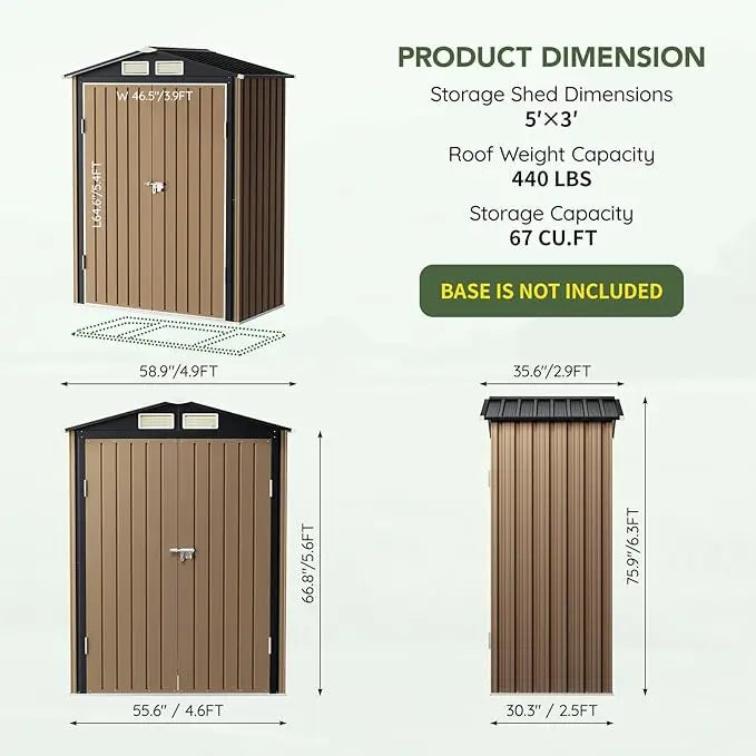 ZHUXIANG Outdoor Metal Storage Shed With Single Door Clear Window