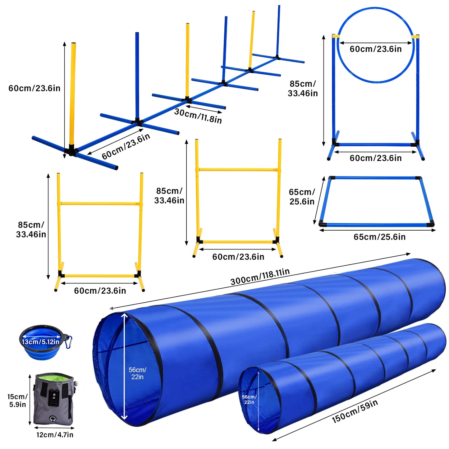 Dog Agility Training Set With Tunnels Jumps And Weave Poles