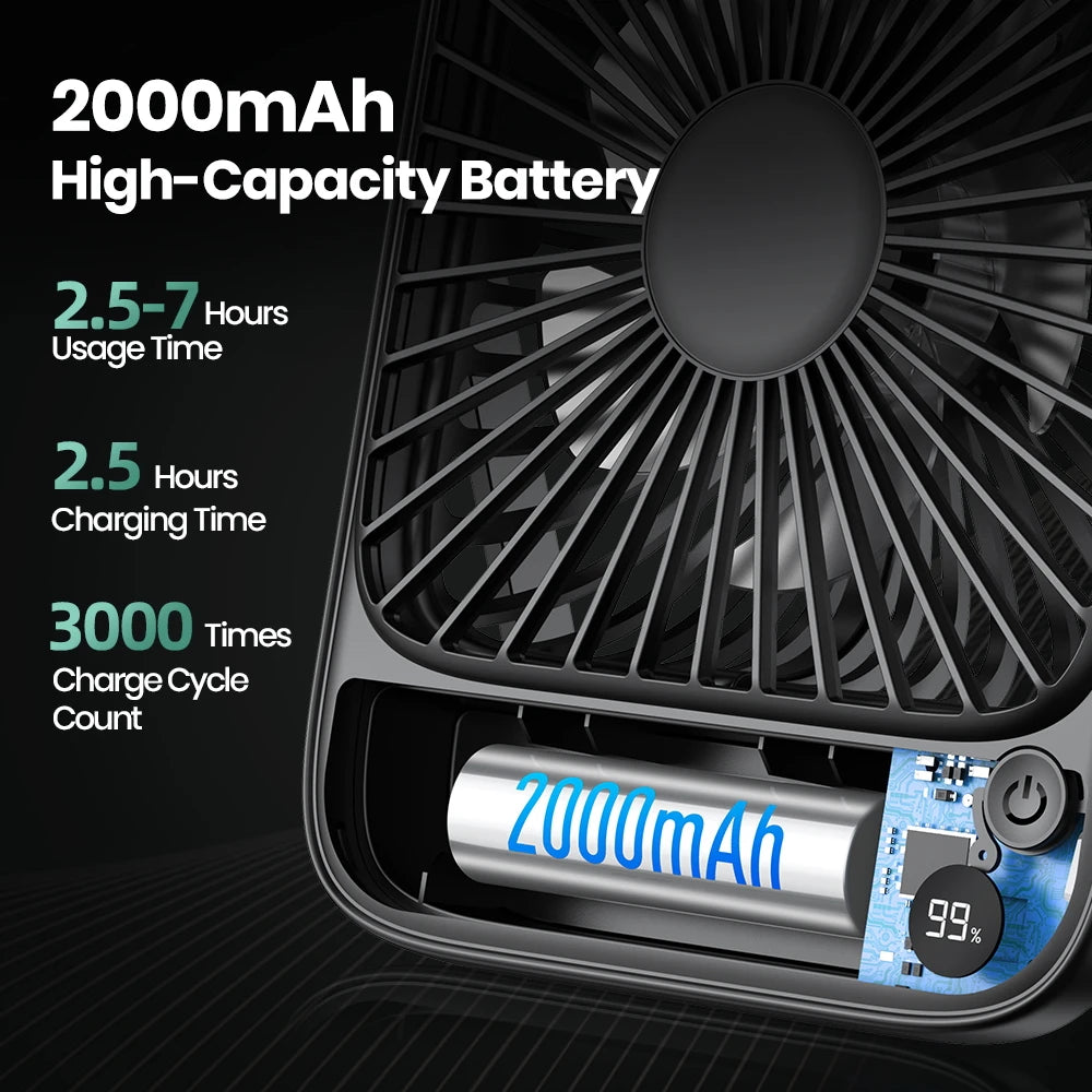 TOPK Rechargeable Portable Fan 2000mAh USB Desk Fan For Camping
