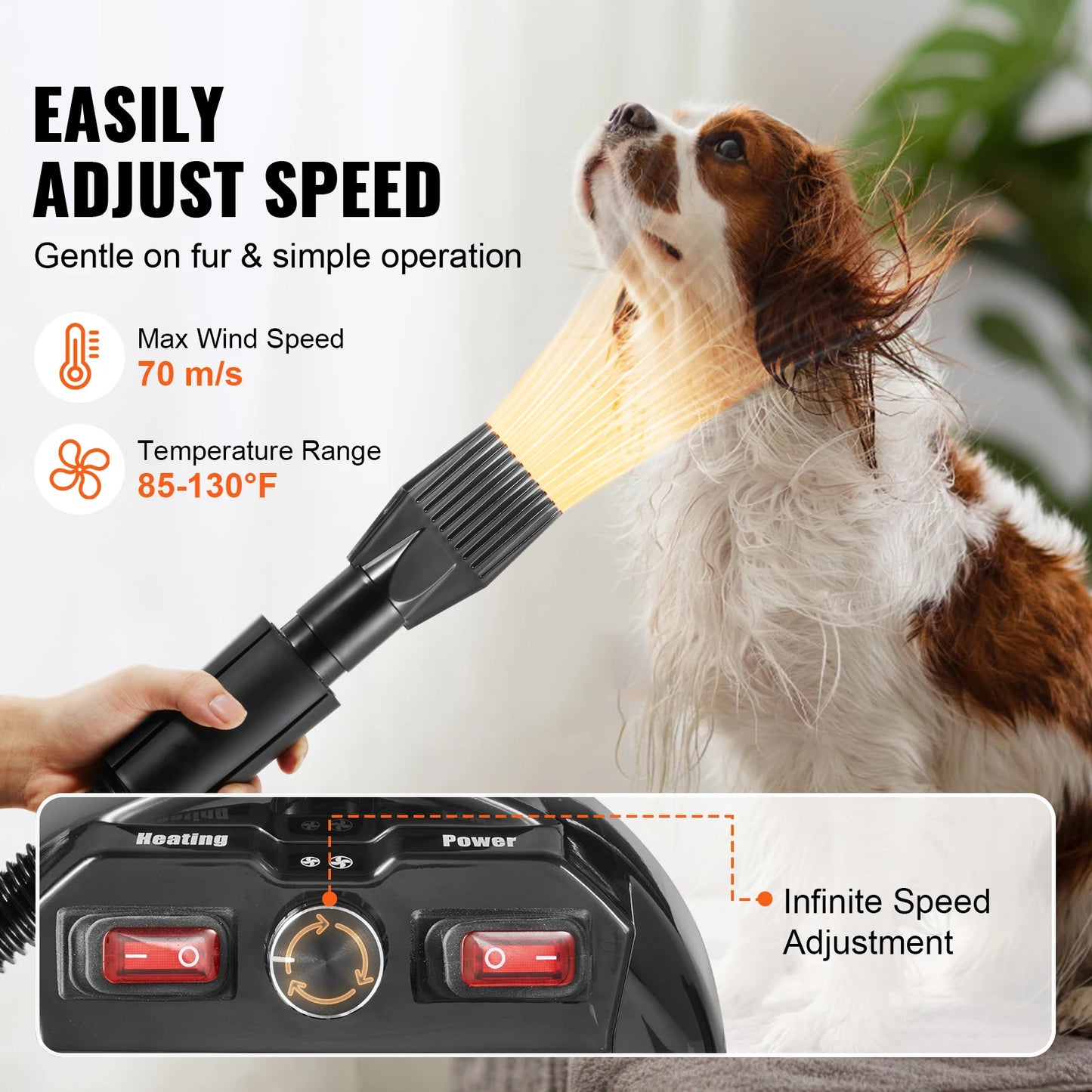 SucceBuy 2000W PetcarePro Dryer Adjustable Speed Temperature Control 4 NozzleAttachments