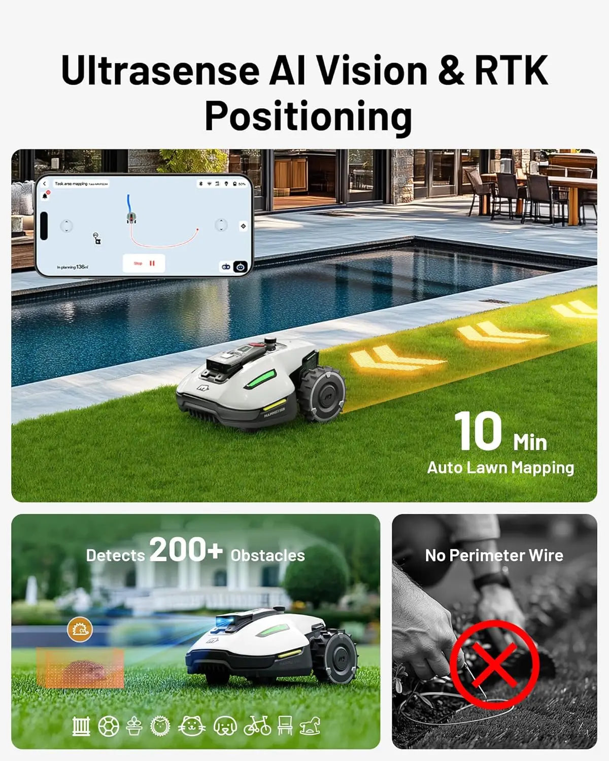 YUKA Mini 500H Robotic Lawn Mower With AI Vision RTK