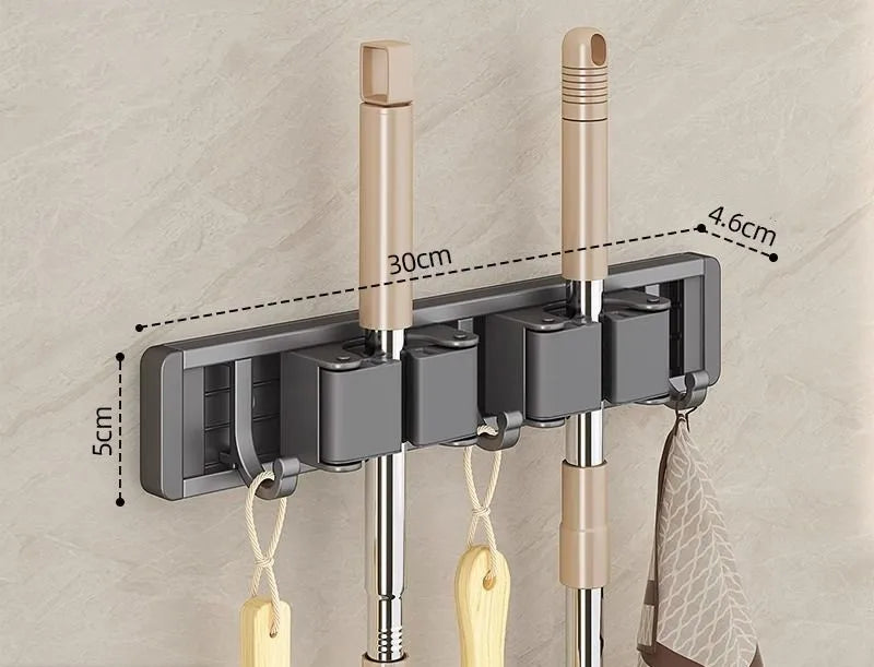 Mop And Broom Organizer Wall Mounted Mop Holder Rack With 5 Hooks