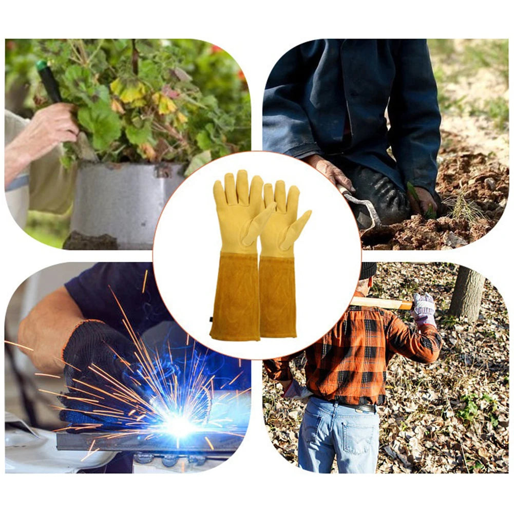 Long Thorn Proof Gardening Gloves Elbow Length Breathable Leather