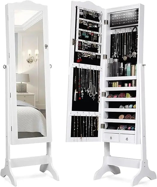 Jewelry Armoire Organizer With Full Length Mirror And LED Lighting