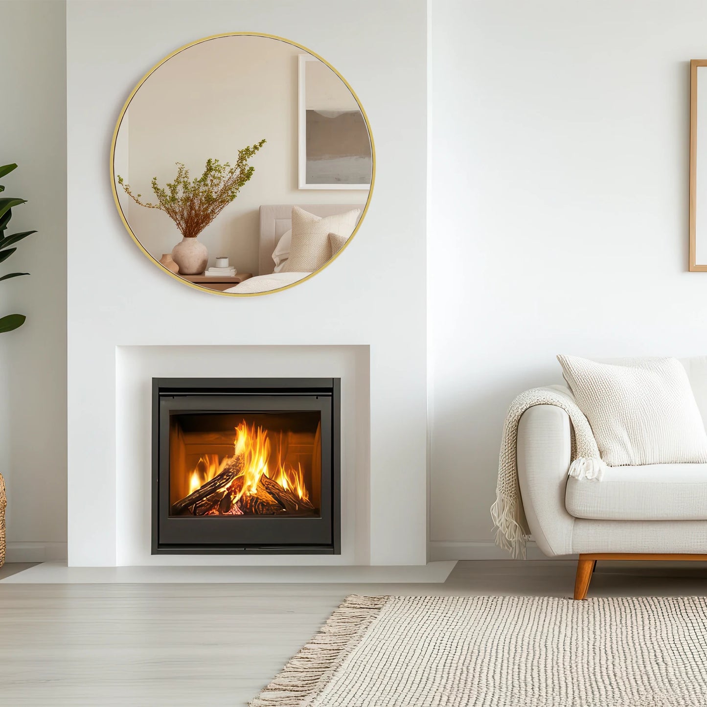 JHK Round Vanity Mirror With Matte Metal Frame For Wall