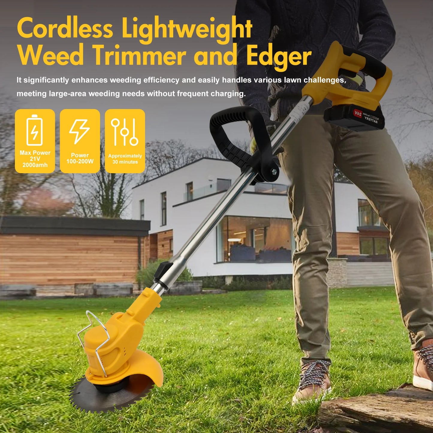 Cordless 3 In 1 Grass Trimmer Edger Mower With 2x2Ah Batteries