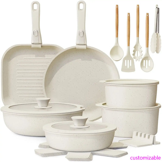 XMSJ 22 Piece Ceramic Nonstick Pots And Pans Set Cookware