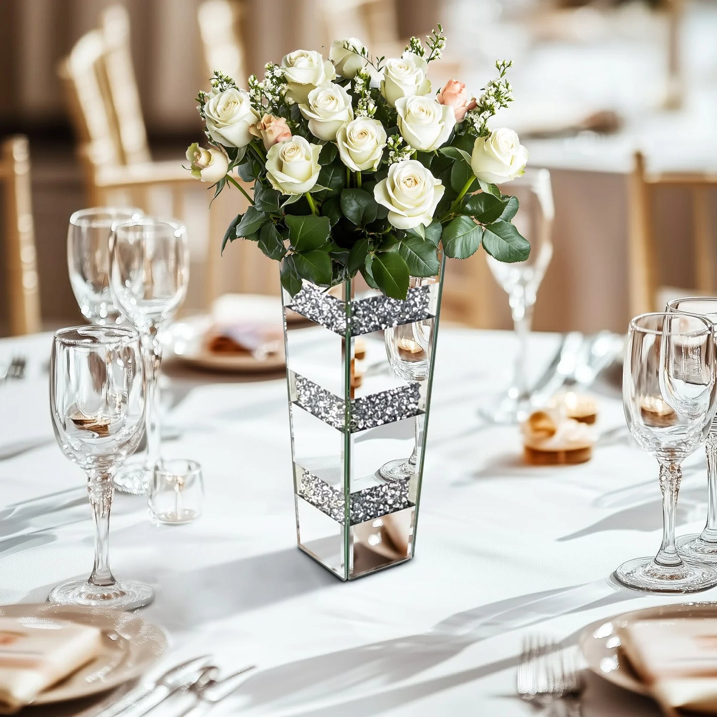 Mirrored Glass Floor Vase Decorative For Pampas Grass
