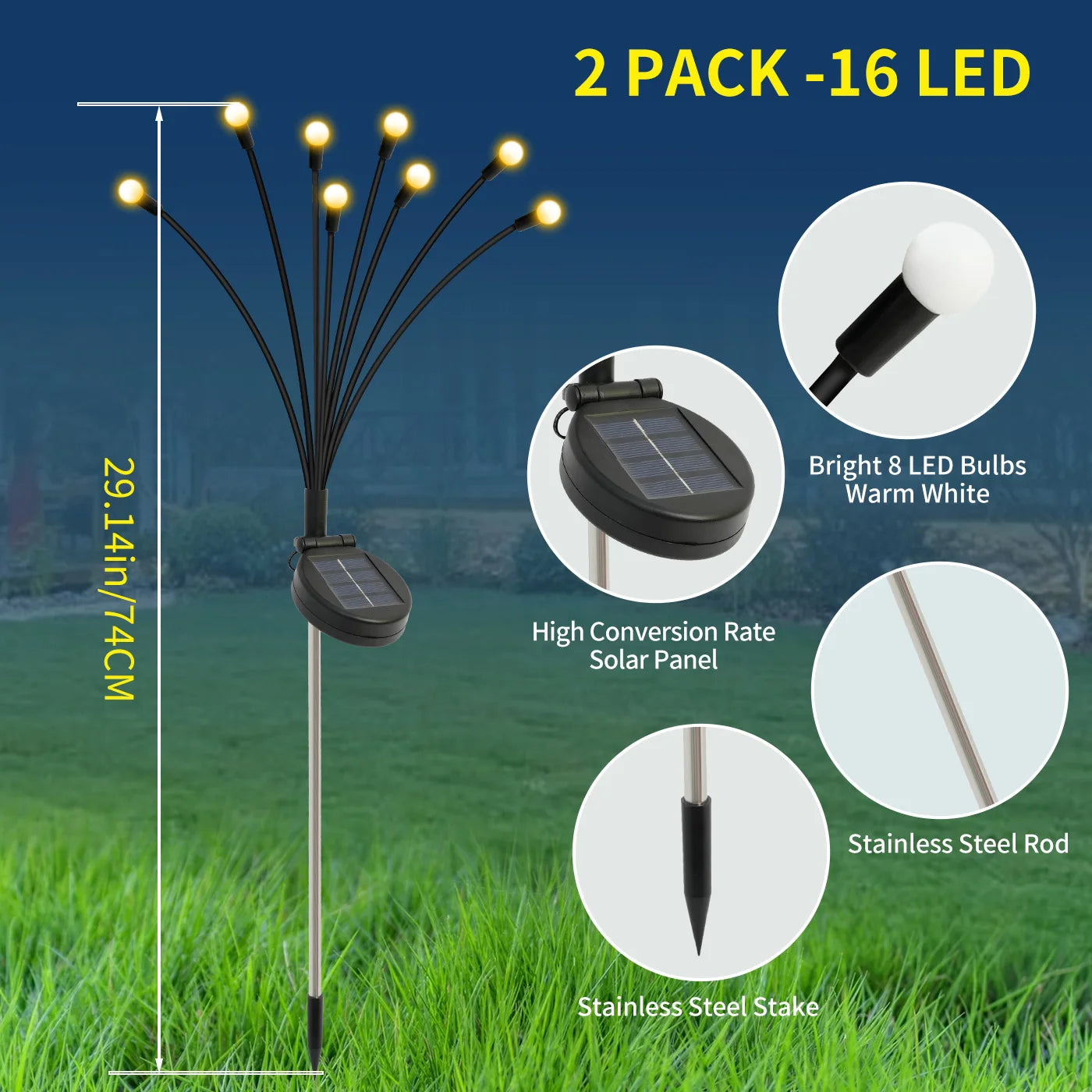 8-Head Solar Firefly Lights LED Outdoor Waterproof Garden Pathway