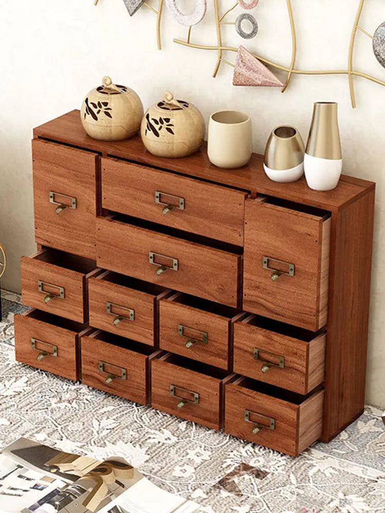 NONED 12 Drawer Wooden Apothecary Cabinet Label Slot Metal Handle