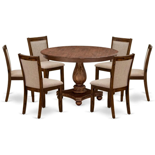 RBXC F2MZ7N04 7 Piece Round Dining Set With Pedestal Table And Chairs