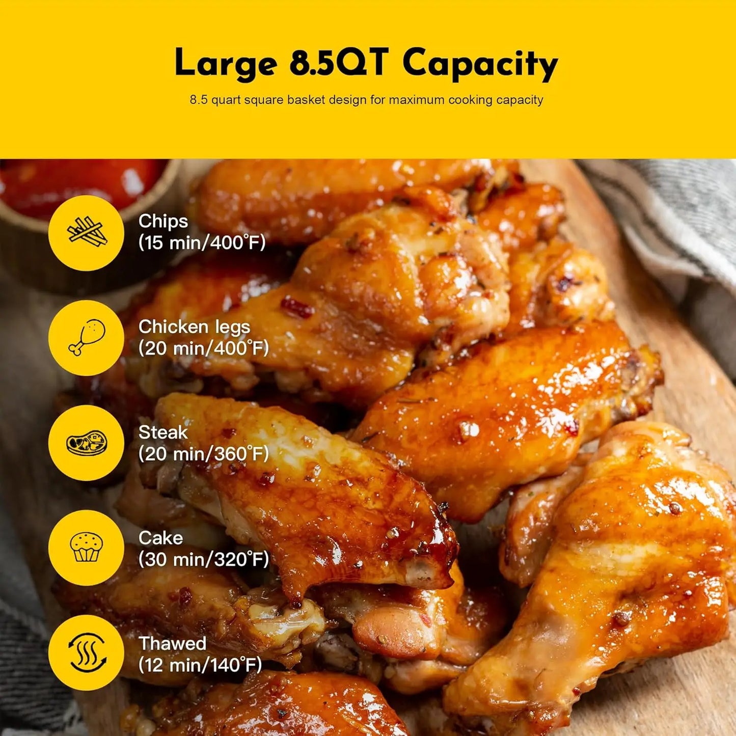 Iosn Stainless Steel Air Fryer With Visual Window Square Basket