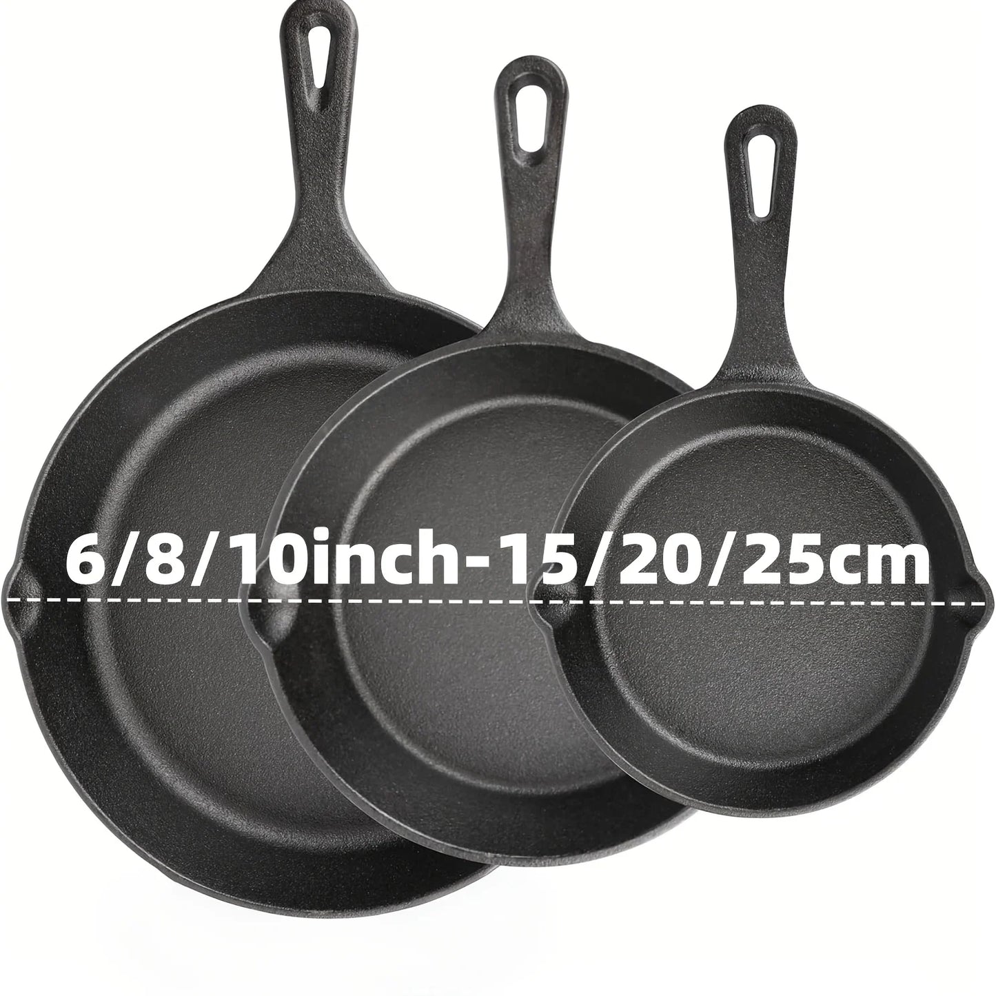 AEDG 3-Piece Cast Iron Skillet Set Preseasoned Heavy-Duty Pans