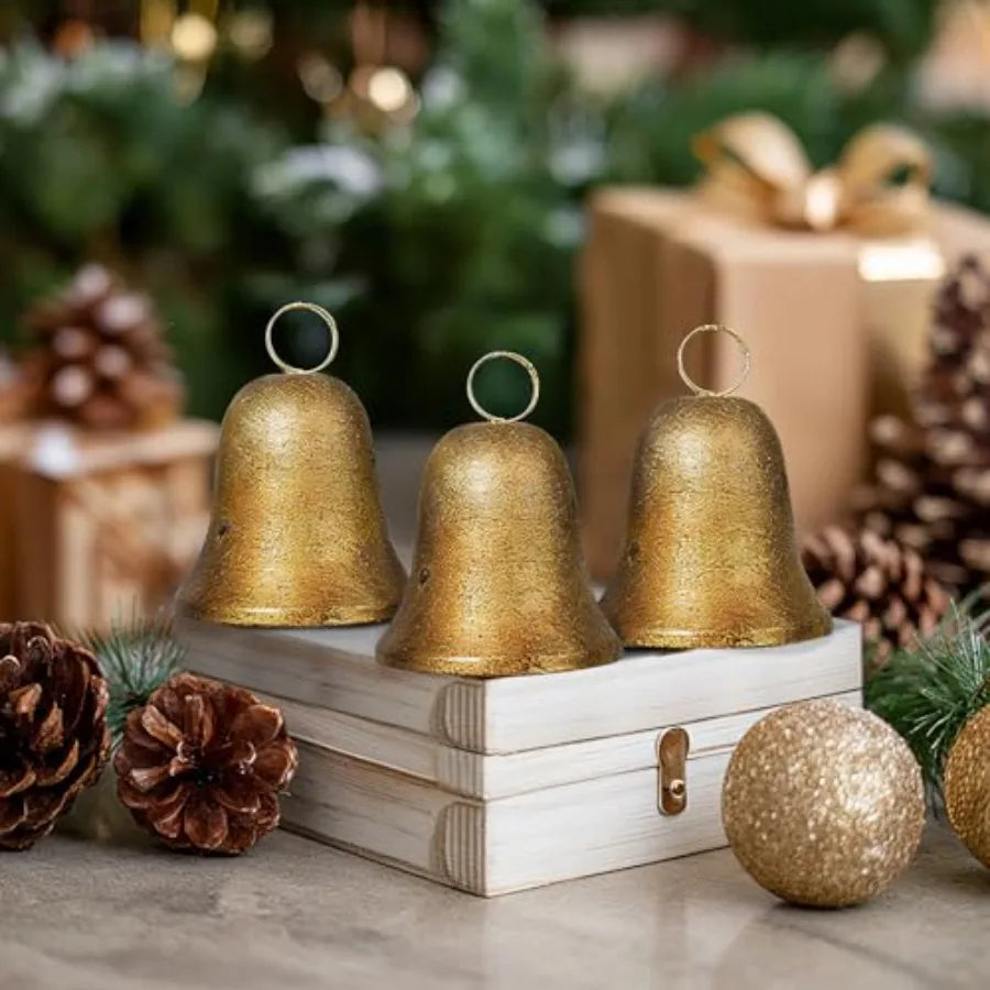 Vintage Christmas Gold Cow Bells Set Of 4 Hanging Brass Bells With Jute Rope Decor