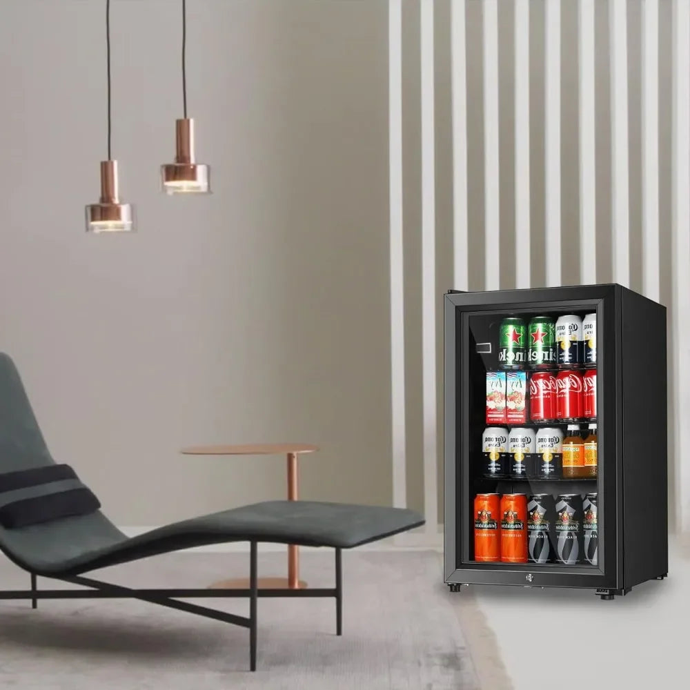 Freestanding Beverage Refrigerator For Office Bar Home With Glass Doors