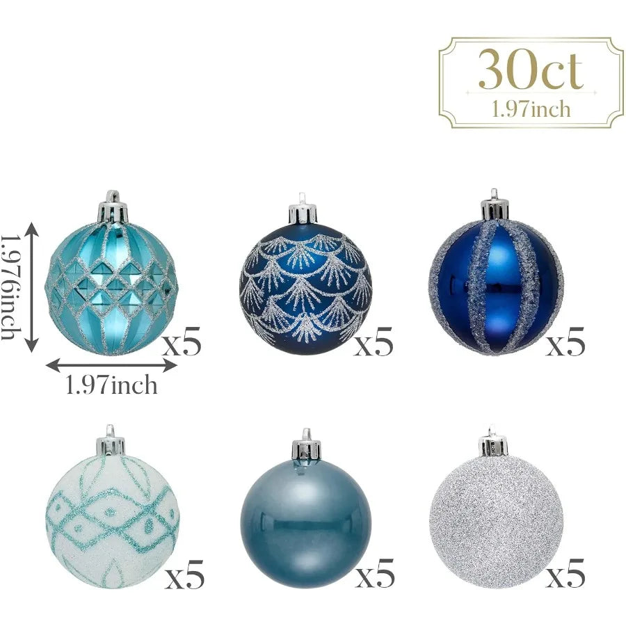 LISME Elegant Shatterproof Christmas Tree Ornaments Set 30 Pieces For Holiday Party