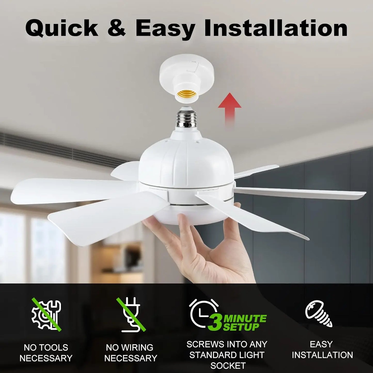 Mexllex LED Ceiling Fan Light E26 Remote Dimmable 3 Colors