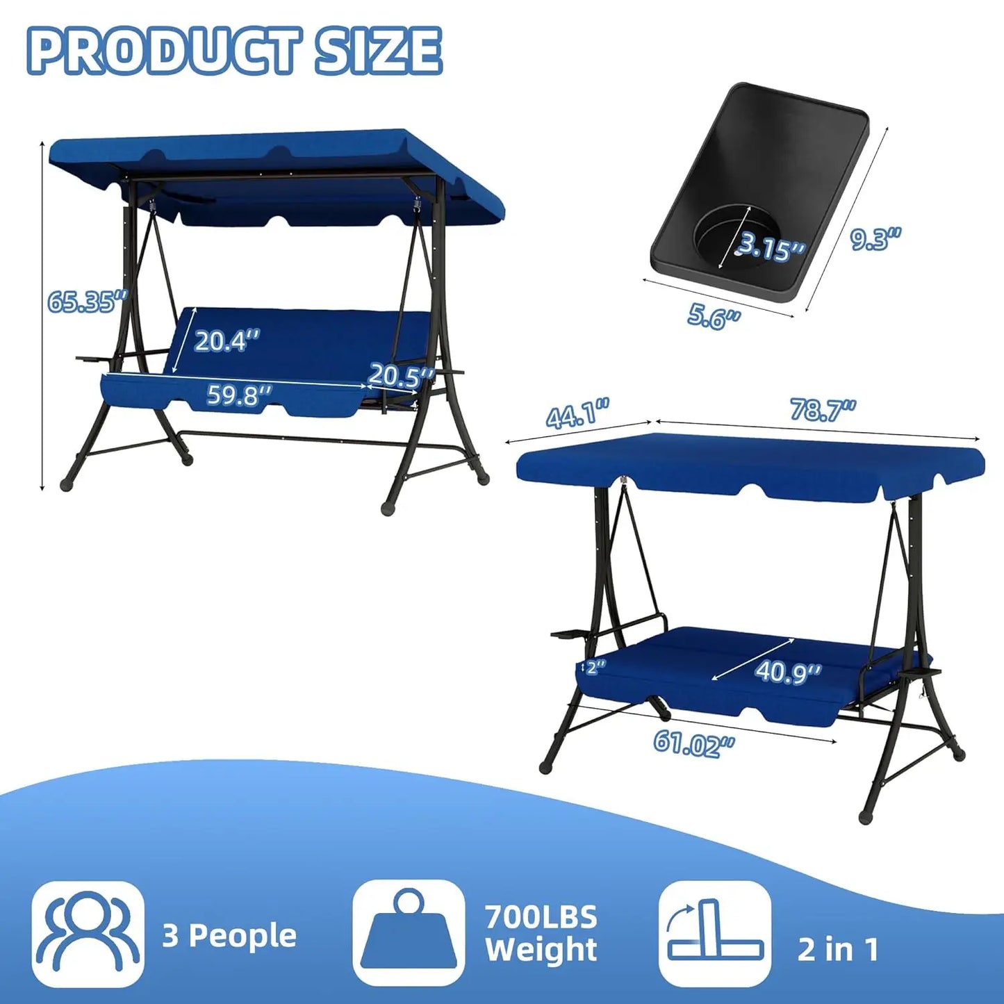 Three Seat Patio Swing With Canopy For Outdoor Comfort