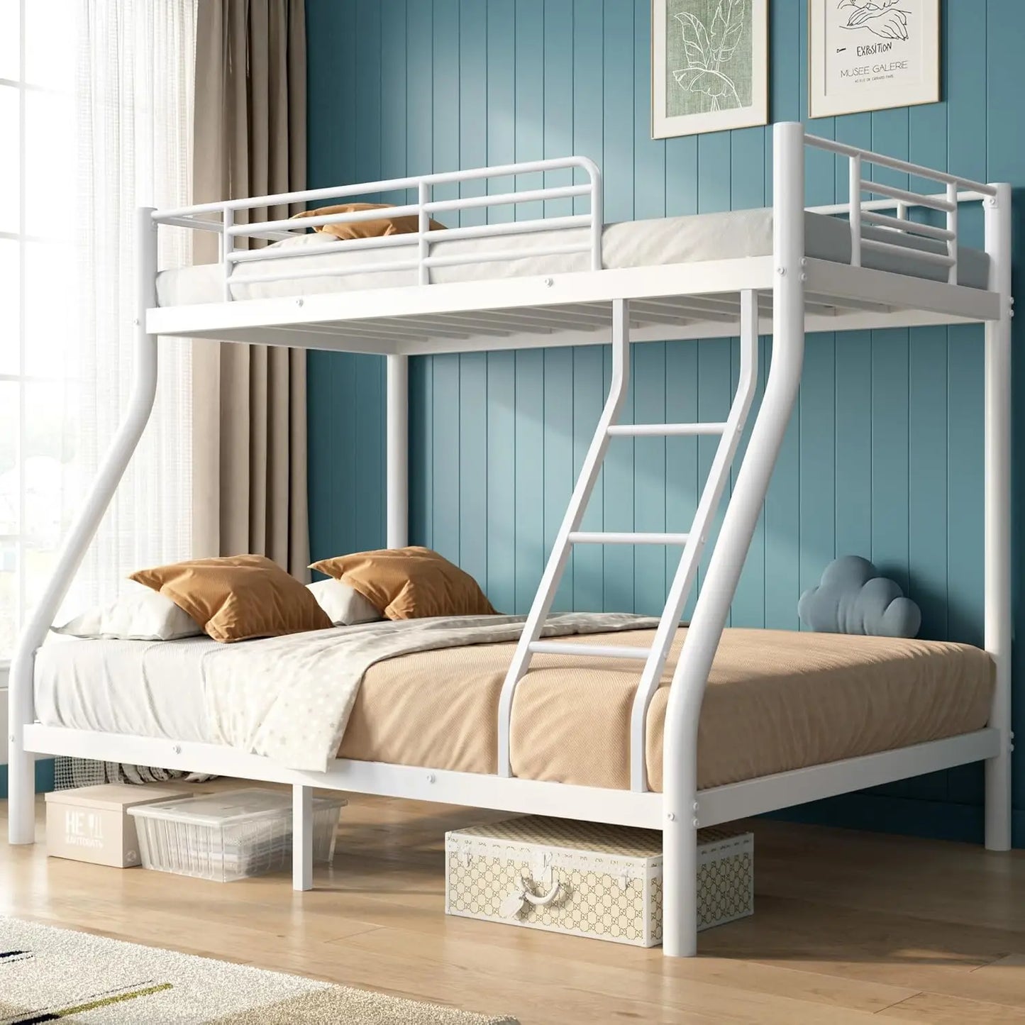 Heavy Duty Metal Bunk Bed With Angled Ladder For Teens