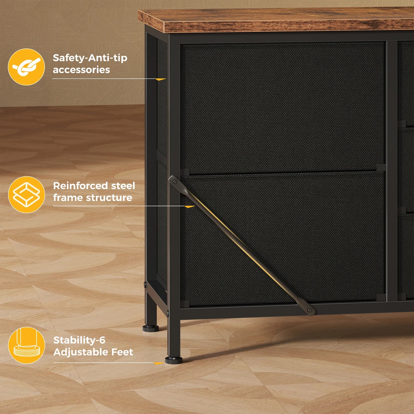 MCQ TV Stand Dresser With 7 Drawers Fabric Cabinet