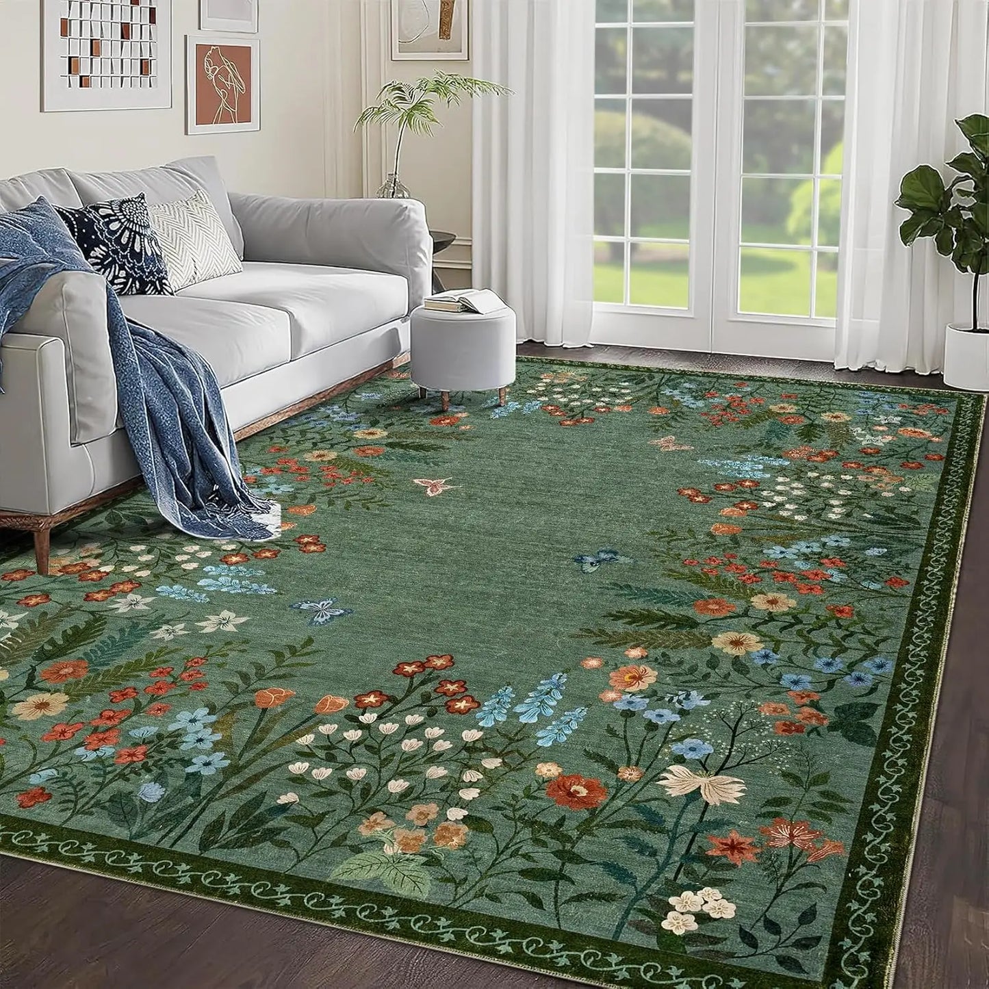 HiMISSH Floral Washable Rug for Entryway Non Slip Indoor Carpet