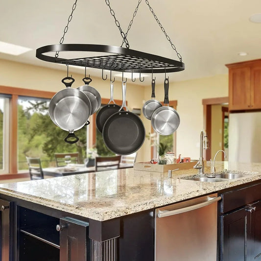 Bymaocar Pot Pan Rack With Shelf And 9 Hooks Wall Mount