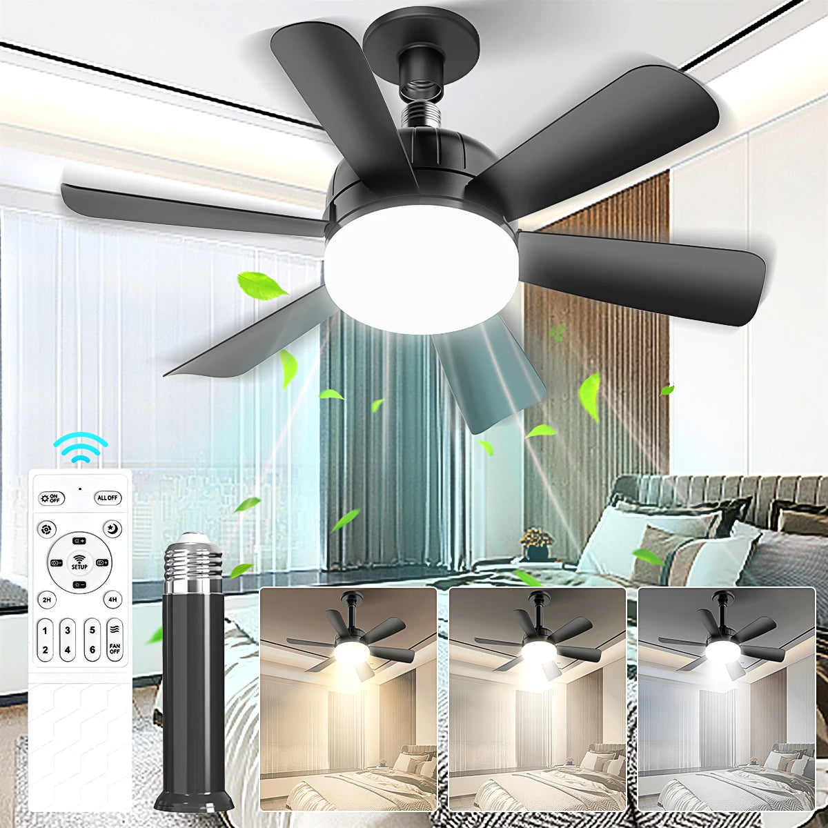 Mexllex LED Ceiling Fan Light E26 Remote Dimmable 3 Colors