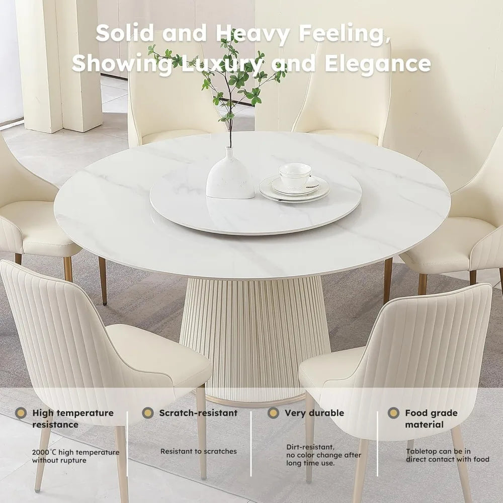 DAFIFY Luxury Round Marble Dining Table Set With Removable Lazy Susan And 8 Chairs