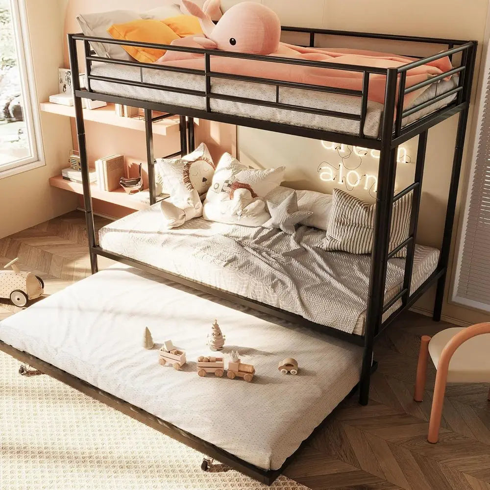Space Saving Metal Twin Over Twin Bunk Bed With Guard