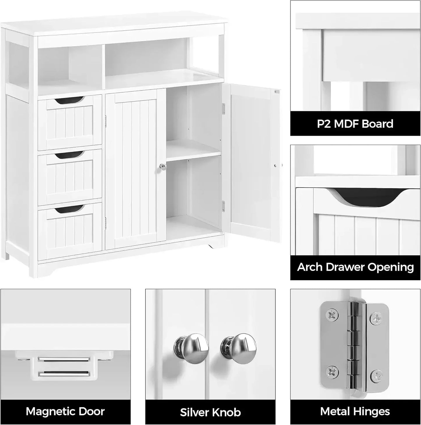 XMSJ Bathroom Floor Cabinet With 3 Drawers And 2 Shelves