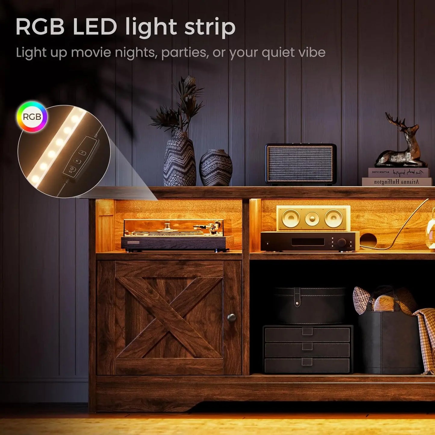 General Use TV Stand Farmhouse Center With Power Outlet