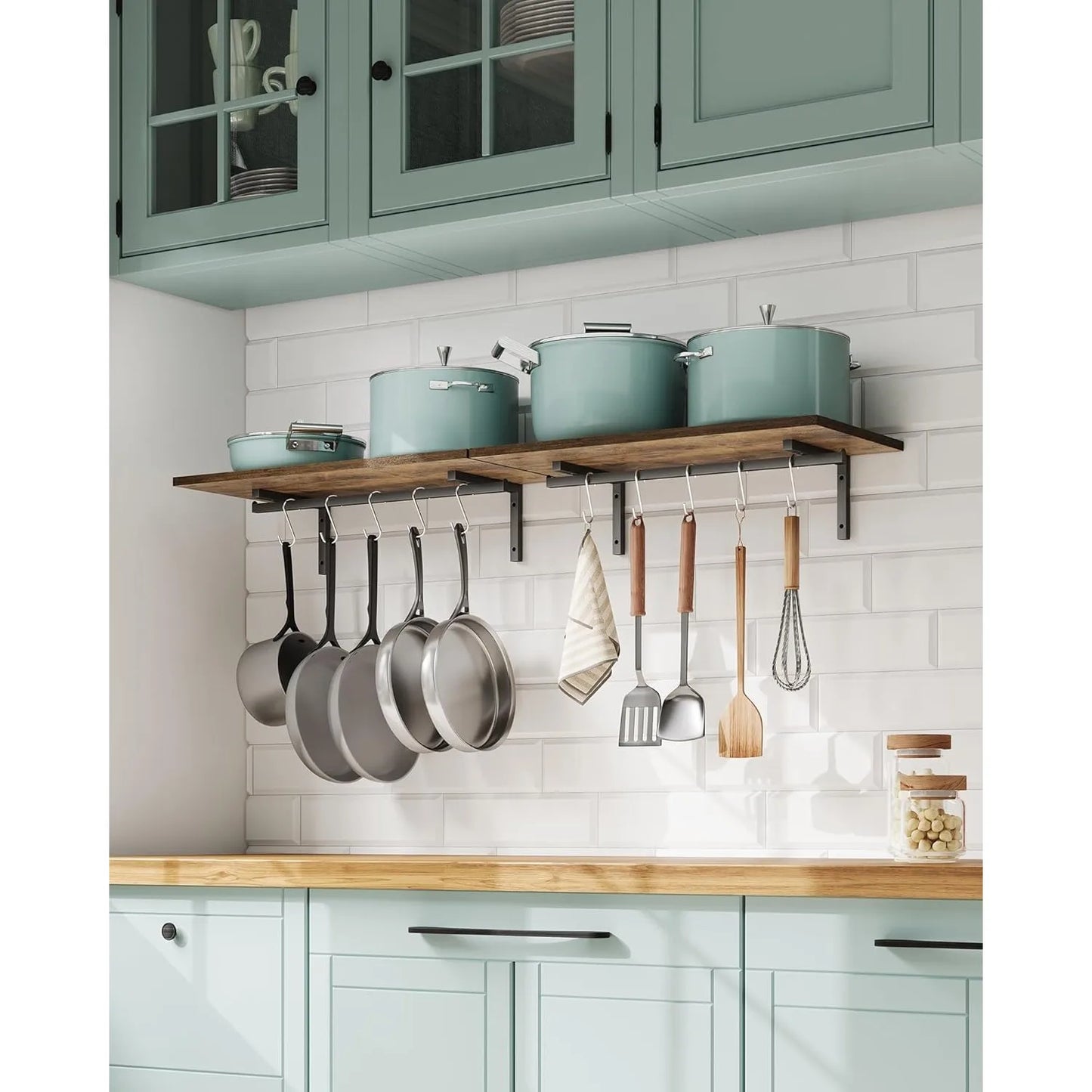 Hign-concerned 2 Pack Wooden Pot Pan Hanging Rack With 10 S Hooks