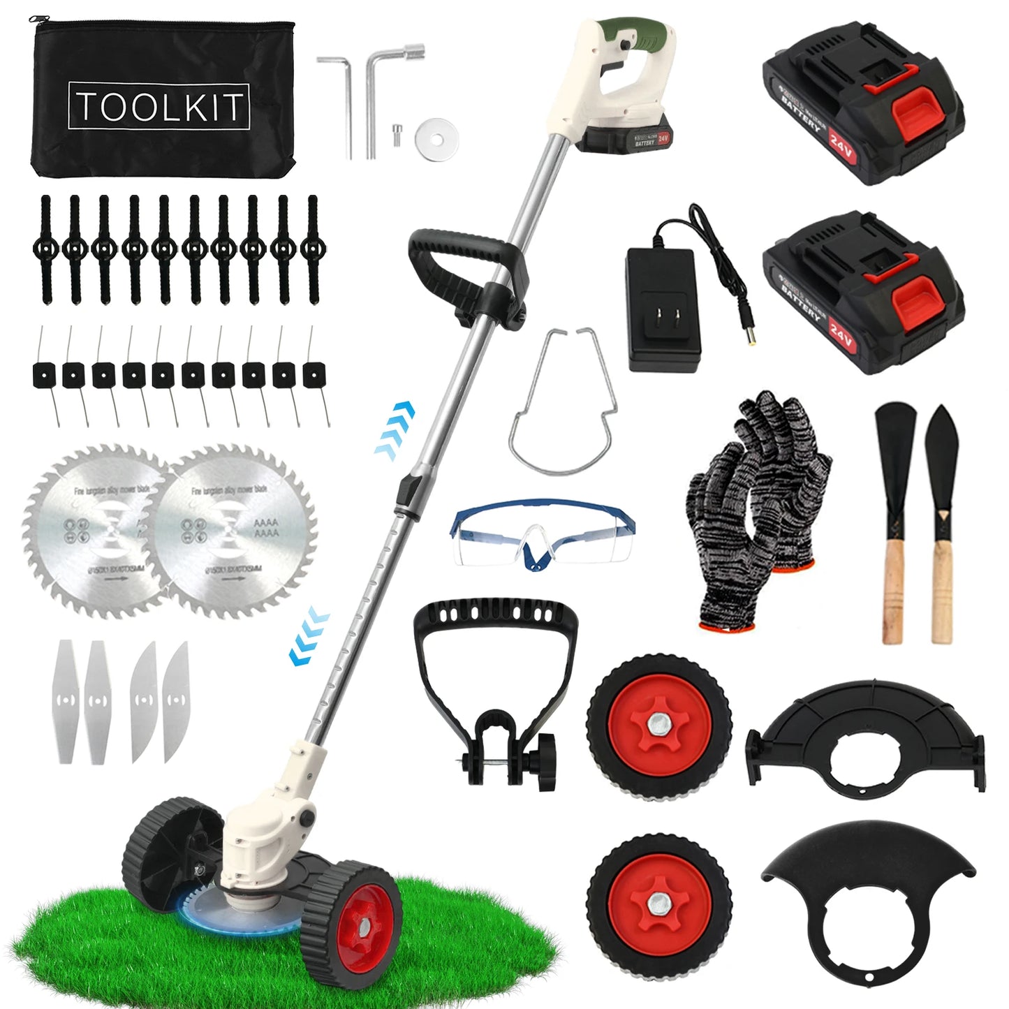Cordless 3 In 1 Grass Trimmer Edger Mower With 2x2Ah Batteries