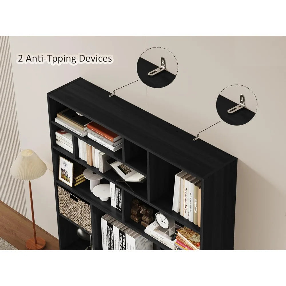 Guangbai Heavy Duty Bookcase With Open Shelves And Baskets