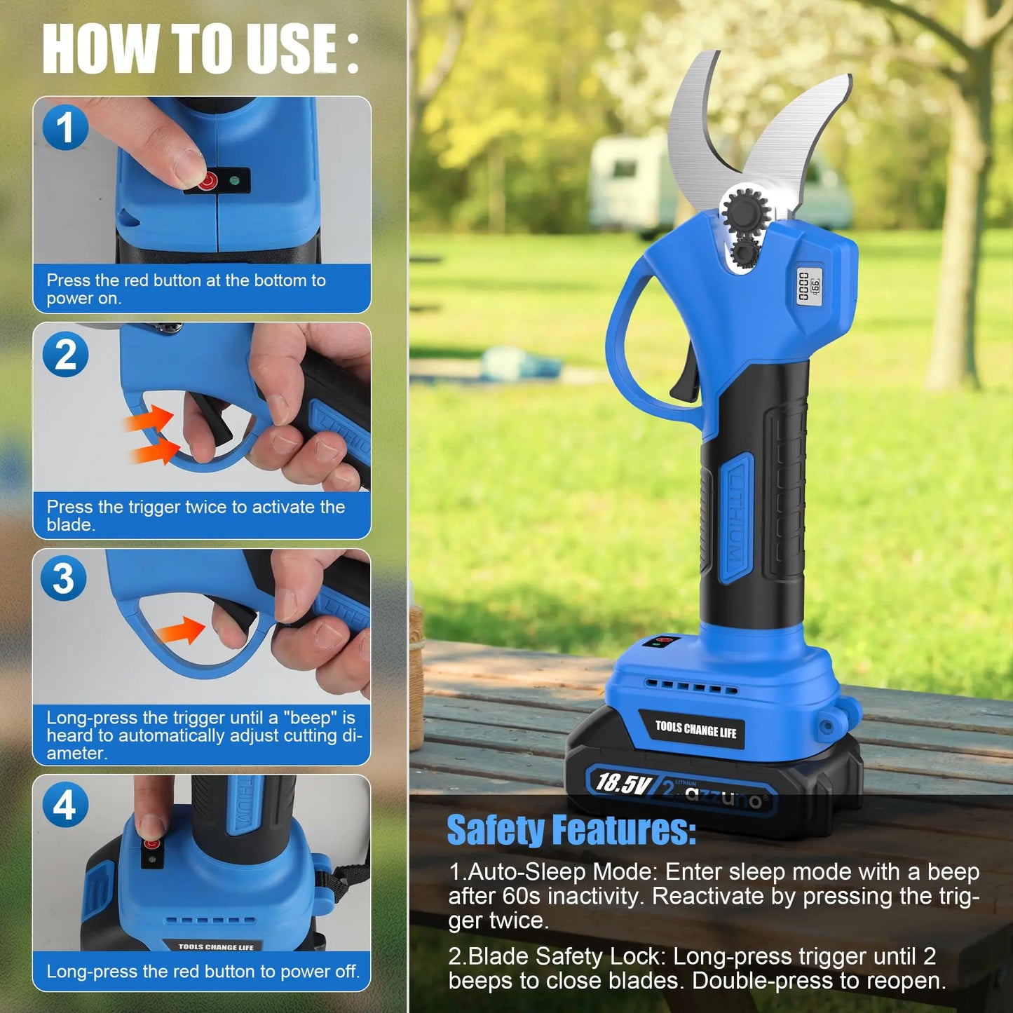 20V Cordless Pruning Shears With Brushless Motor, LCD, SK5 Blades