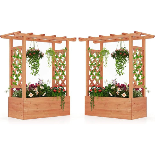 HAPPYGRILL Raised Garden Bed With Trellis And Planter Box