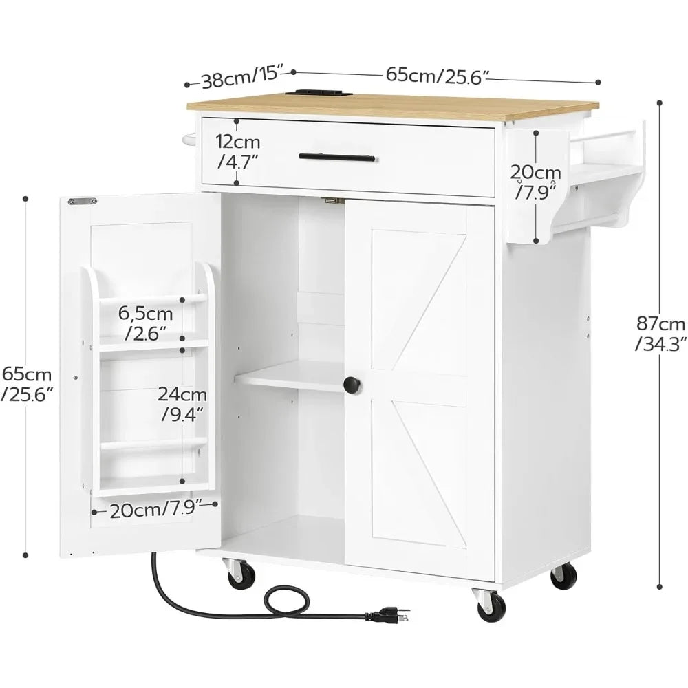 XMSJ Kitchen Island With Power Outlet Spice Rack And Drawer