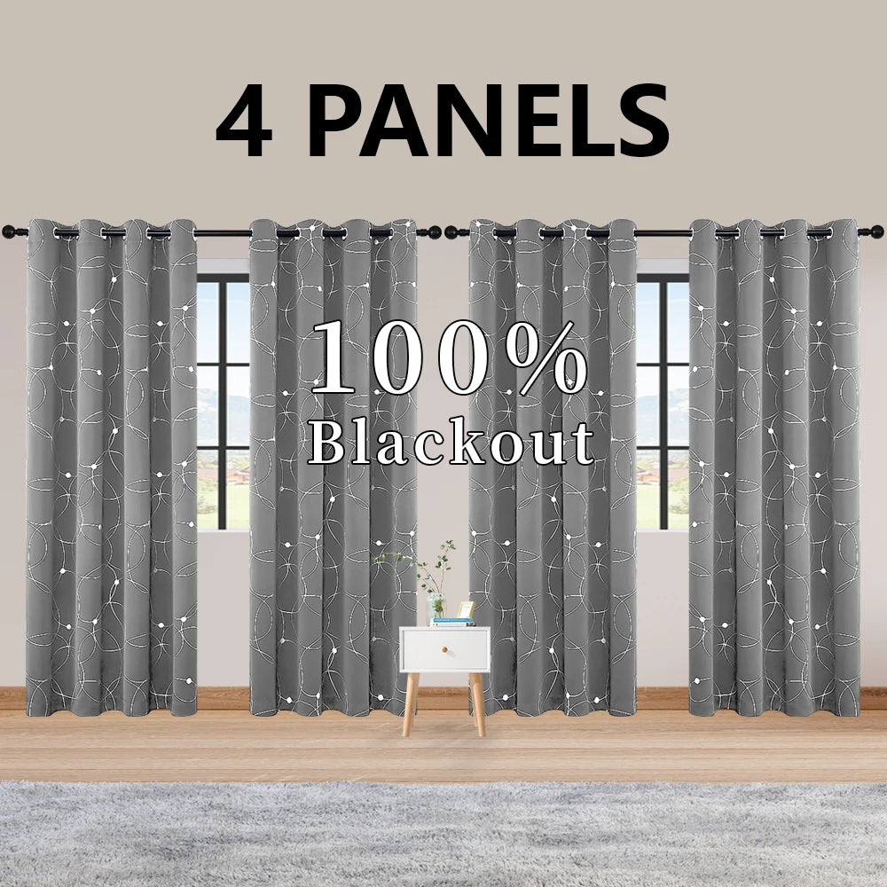 4 Pack Blackout Curtain Panels Grommet Thermal Insulated Room Darkening