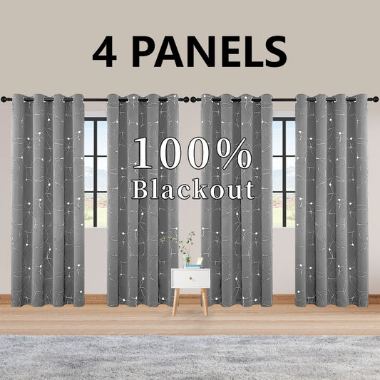 4 Pack Blackout Curtain Panels Grommet Thermal Insulated Room Darkening
