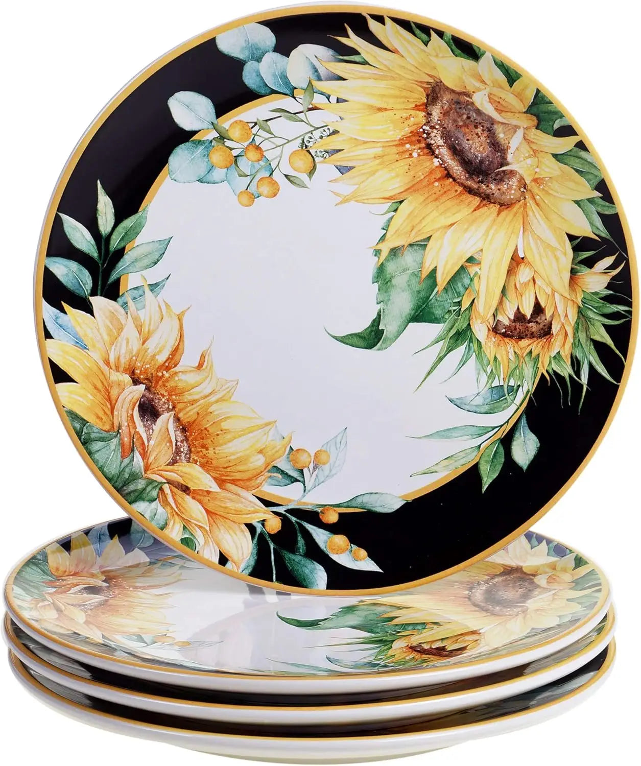 Sunflower Fields Ceramic Dinnerware Set Service For Four