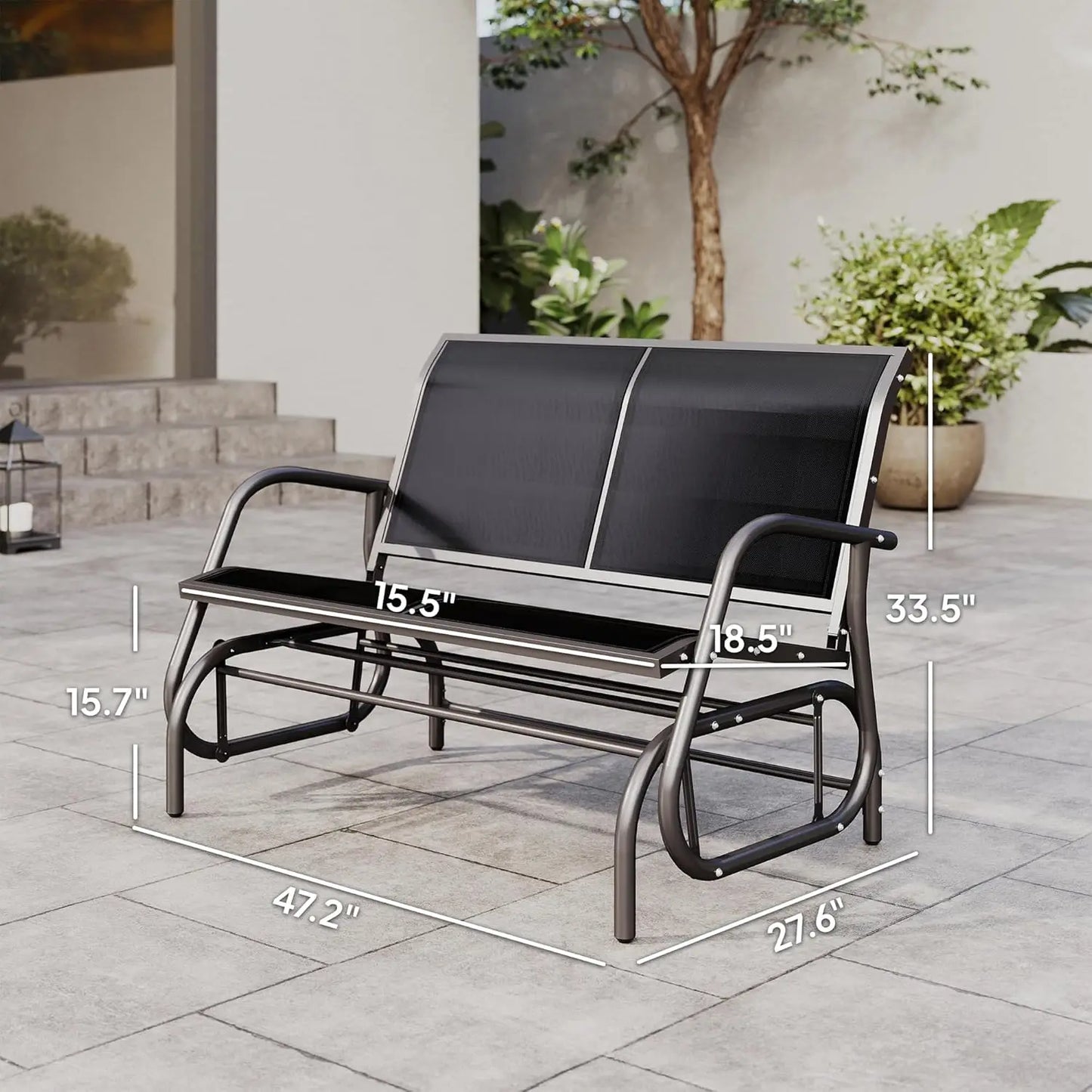 Outdoor Glider Bench Double Swing Loveseat With Powder Coated Steel Frame