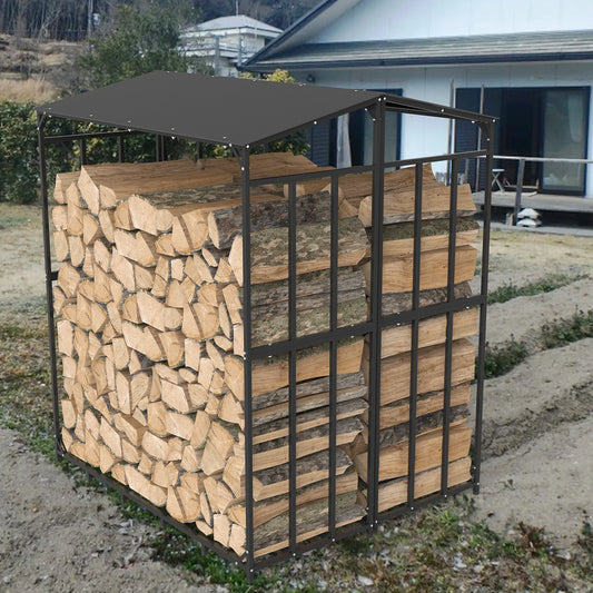 Outdoor Firewood Rack With Waterproof Cover Heavy Duty Stand