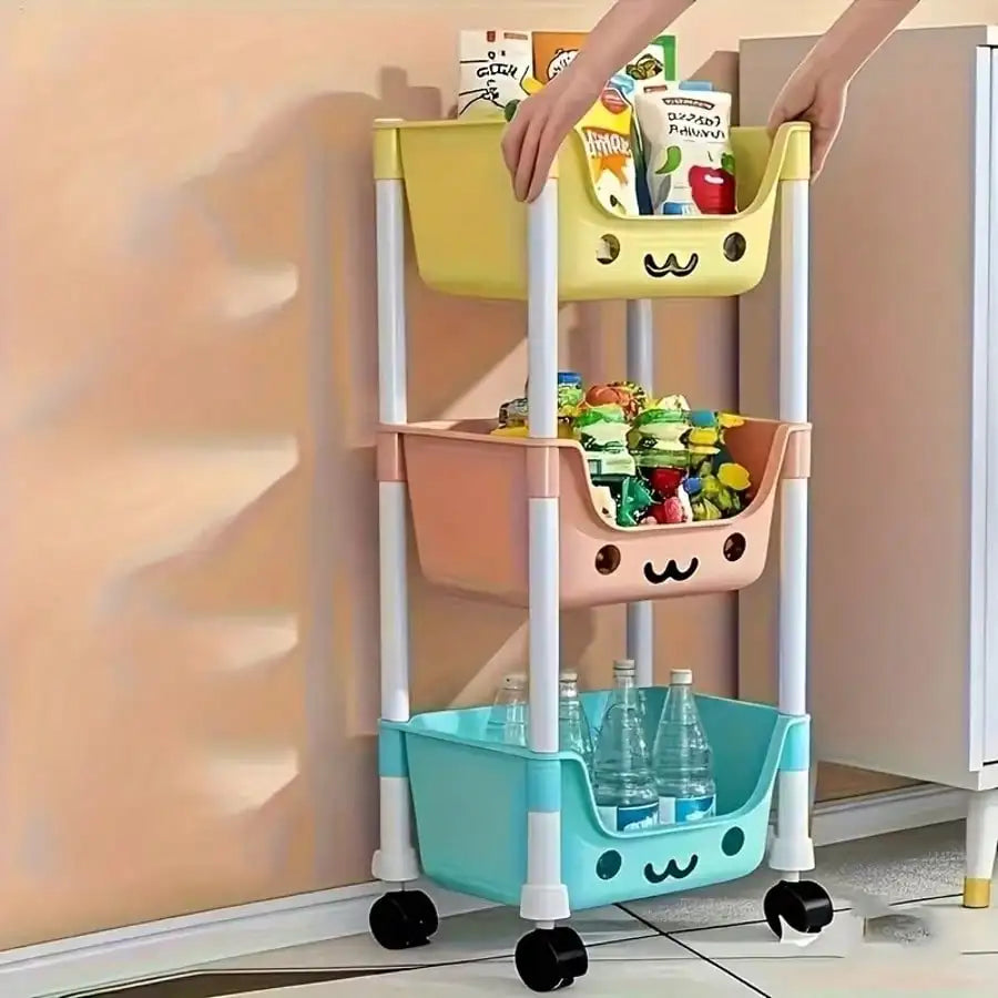 Multifunctional Three Layer Rolling Storage Rack For Bathroom Kitchen