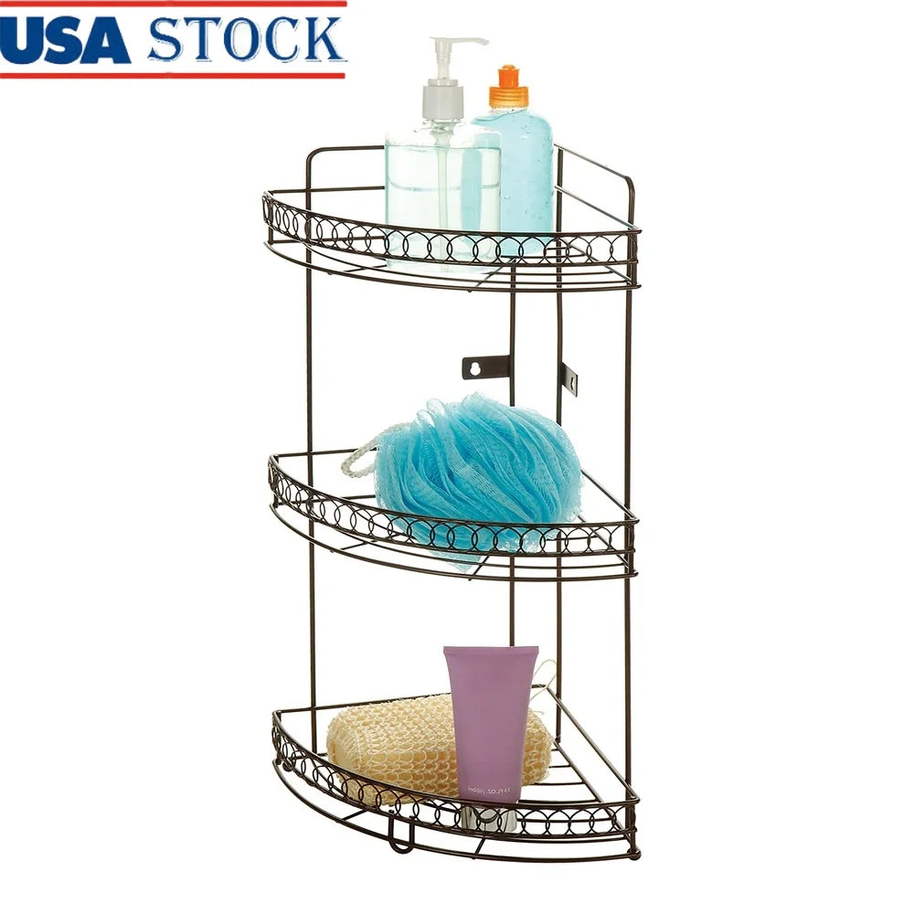 Three Tier Corner Shower Shelf Rust Resistant Metal Caddy